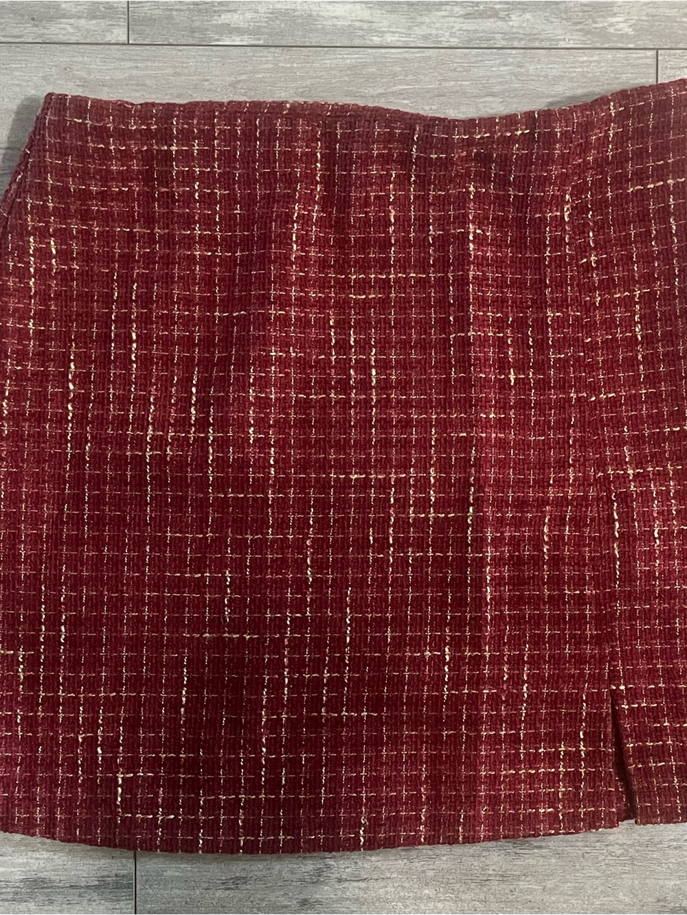 Altar'd State Burgundy Tweed Mini Skirt with Metallic Thread